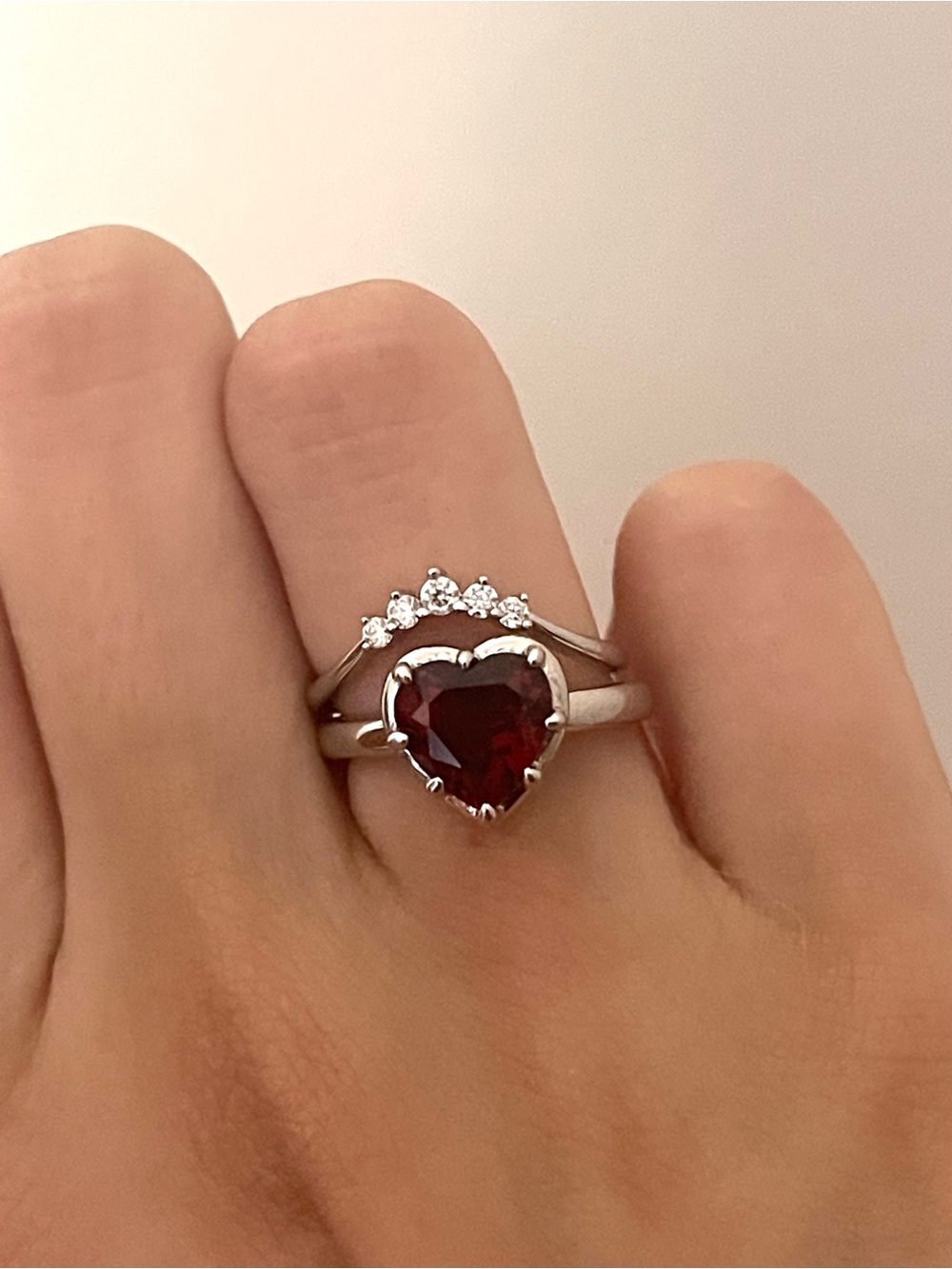 Moissanite Diamond Sterling Silver Crown 5 Stone Curved Stacking Ring